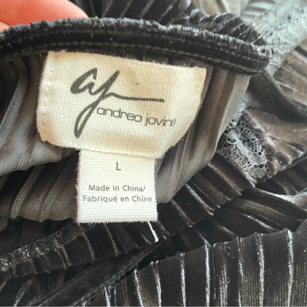 Andrea Jovine Velvet Lace Trim Cami Tank Top Women L Pleated Fairy Grunge Y2K - Picture 7 of 9